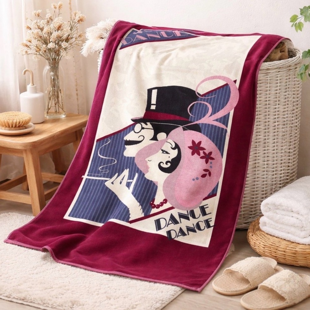 Vintage Franco Luxury Cotton Towel Dance Dance Art Deco 29x58 Made in Taiwan